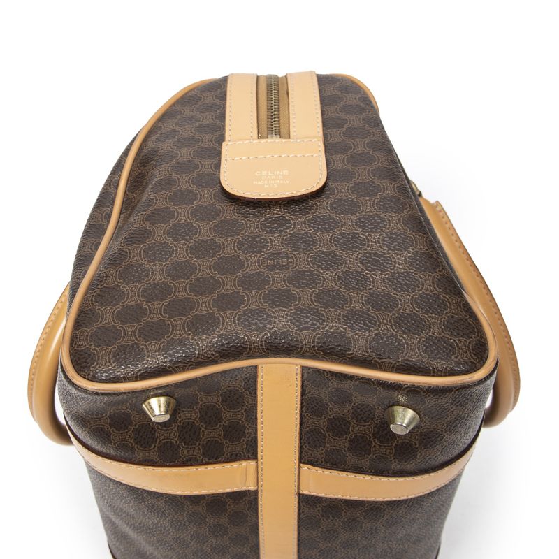 Celine Vintage Small Boston Brown/beige Macadam PVC Canvas A