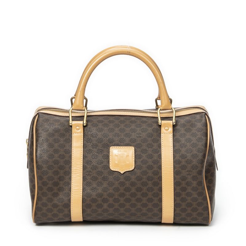 Celine Vintage Small Boston Brown/beige Macadam PVC Canvas A