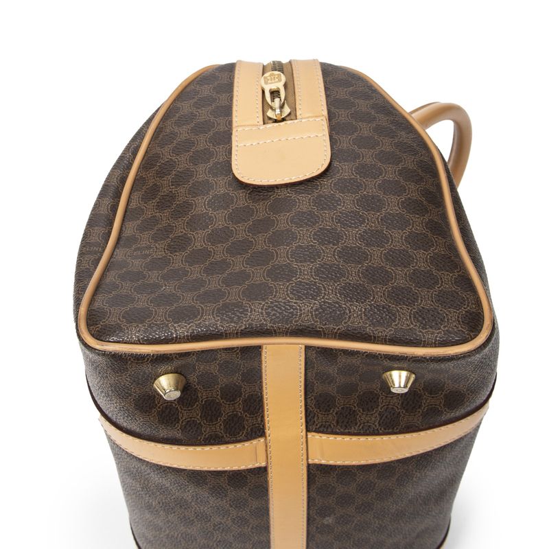 Celine Vintage Small Boston Brown/beige Macadam PVC Canvas A