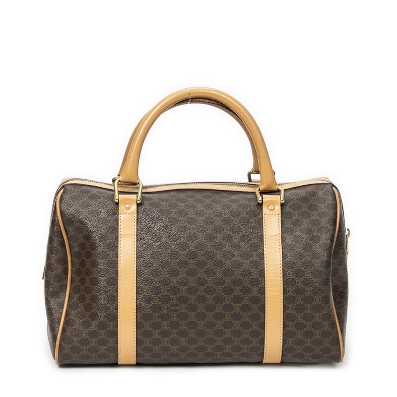 Celine Vintage Small Boston Brown/beige Macadam PVC Canvas A