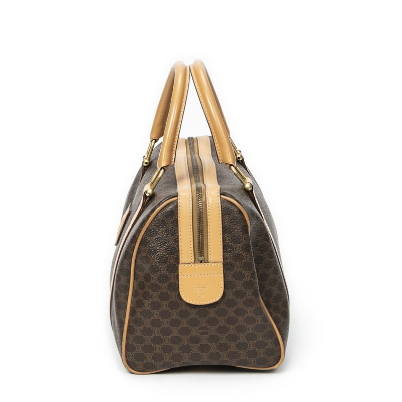 Celine Vintage Small Boston Brown/beige Macadam PVC Canvas A