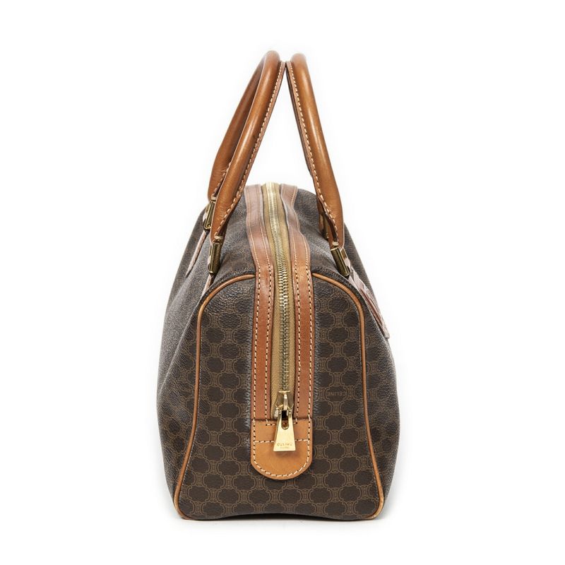 Celine Vintage Mini Boston Brown Macadam PVC Canvas AB