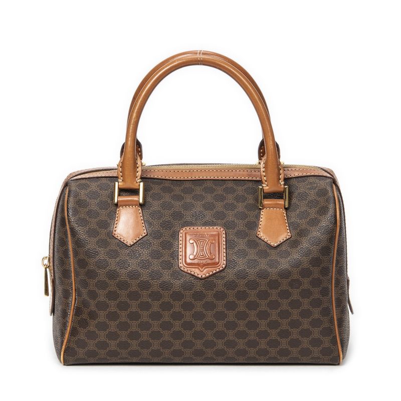 Celine Vintage Mini Boston Brown Macadam PVC Canvas AB