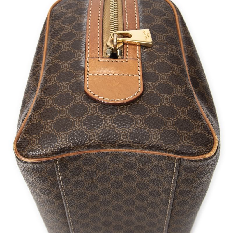 Celine Vintage Mini Boston Brown Macadam PVC Canvas AB