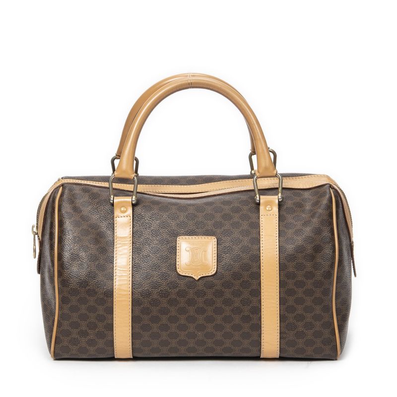 Celine Vintage Small Boston Brown/beige Macadam PVC Canvas AB