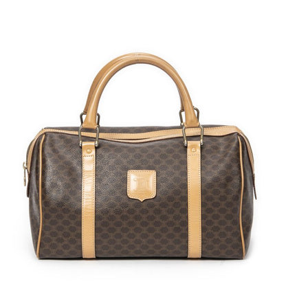 Celine Vintage Small Boston Brown/beige Macadam PVC Canvas AB