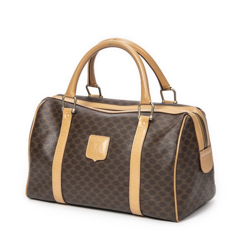 Celine Vintage Small Boston Brown/beige Macadam PVC Canvas AB