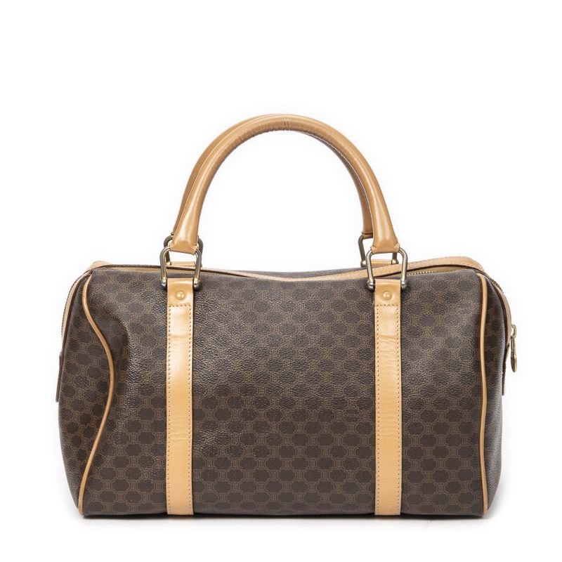 Celine Vintage Small Boston Brown/beige Macadam PVC Canvas AB