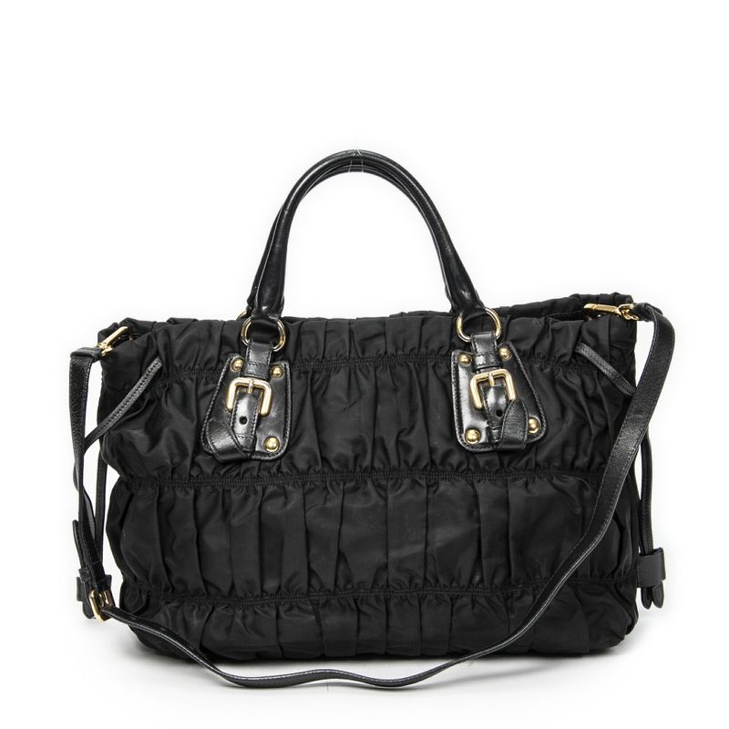 Prada Petite Shopping Tote Black Tessuto Gaufre Canvas A