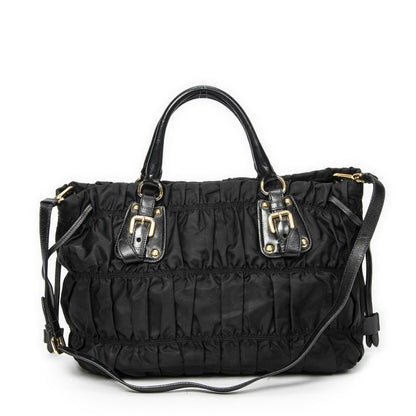 Prada Petite Shopping Tote Black Tessuto Gaufre Canvas A