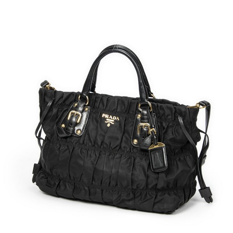 Prada Petite Shopping Tote Black Tessuto Gaufre Canvas A