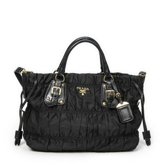 Prada Petite Shopping Tote Black Tessuto Gaufre Canvas A