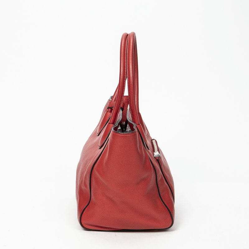 Prada Front Pocket Double Handle Tote Red Vitello Phoenix A