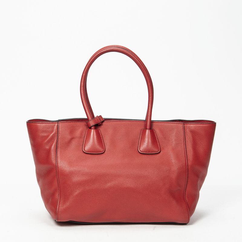 Prada Front Pocket Double Handle Tote Red Vitello Phoenix A