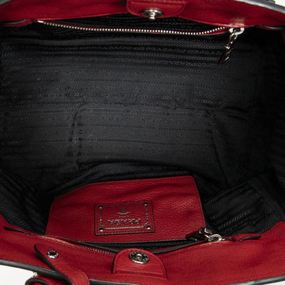 Prada Front Pocket Double Handle Tote Red Vitello Phoenix A