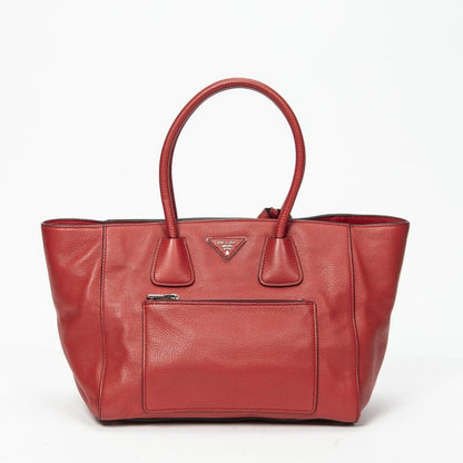 Prada Front Pocket Double Handle Tote Red Vitello Phoenix A