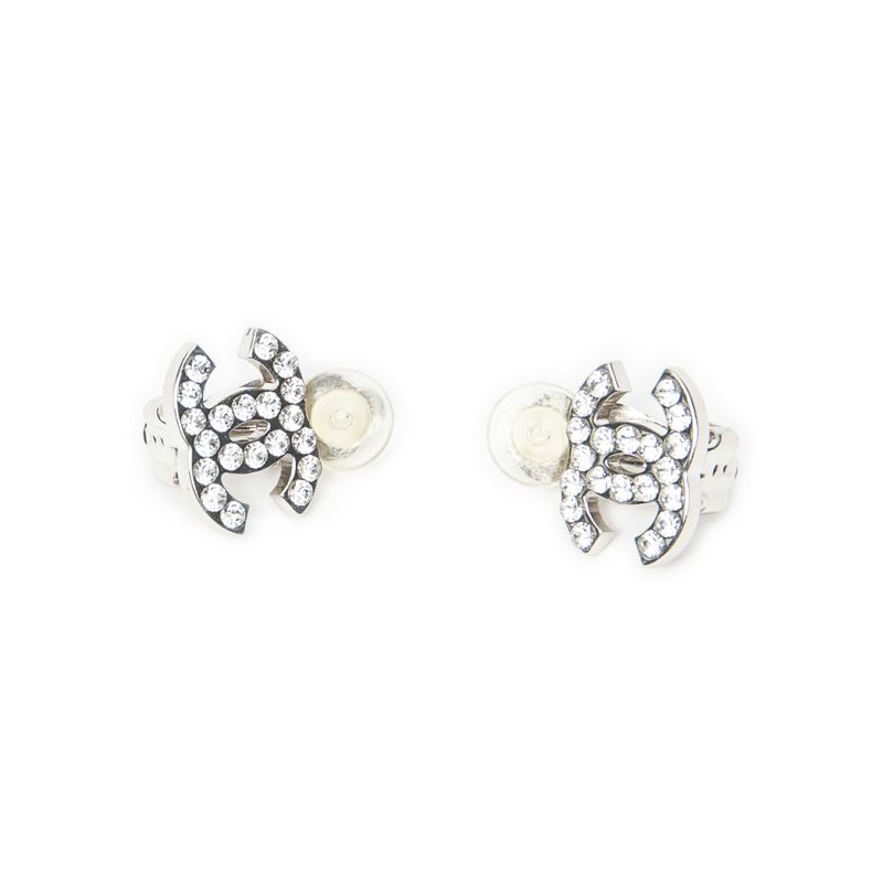 Chanel Coco Mark Round Clip Type Earrings Silver Plated A