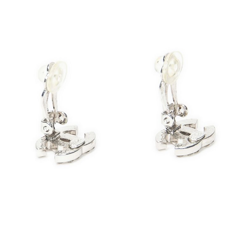 Chanel Coco Mark Round Clip Type Earrings Silver Plated A