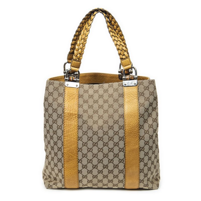 Gucci Vertical Bamboo Bar Shopper Yellow/beige GG Canvas A