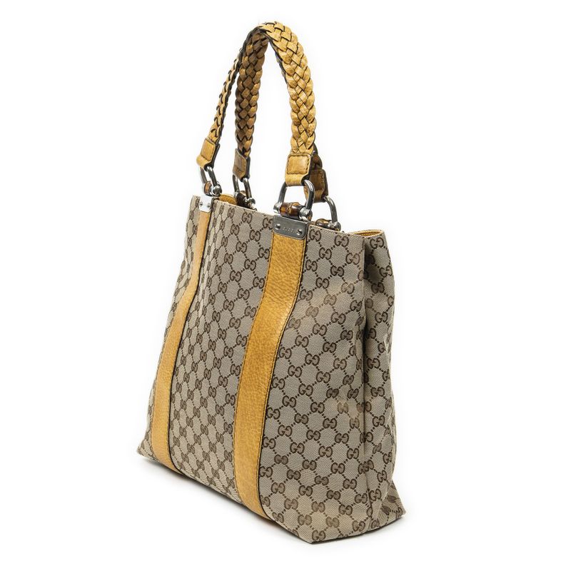 Gucci Vertical Bamboo Bar Shopper Yellow/beige GG Canvas A
