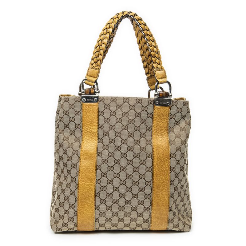 Gucci Vertical Bamboo Bar Shopper Yellow/beige GG Canvas A