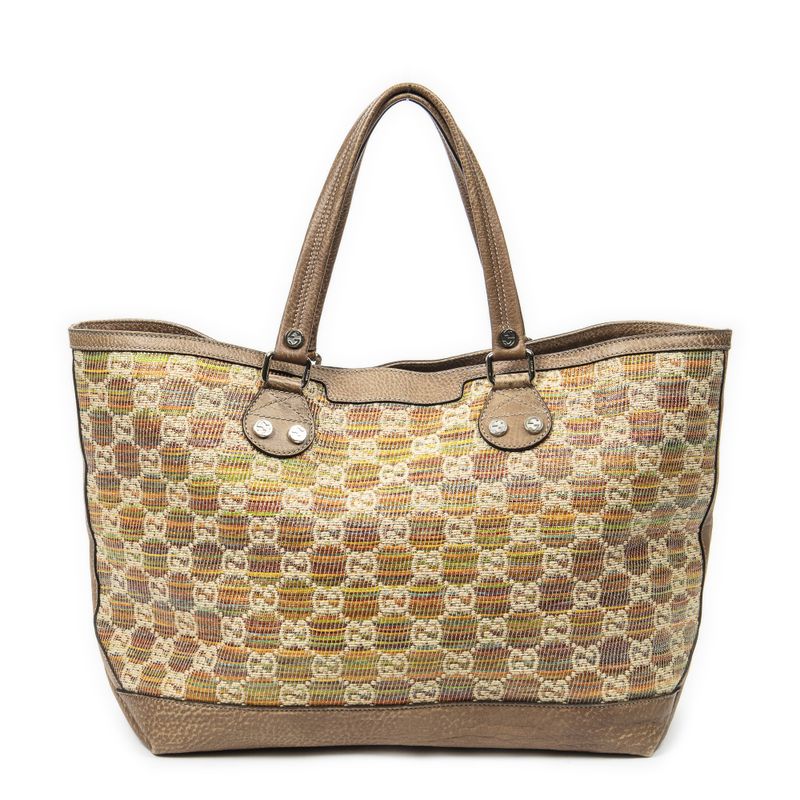 Gucci Large Ribecchio Sunset Tote Brown Red Orange Monogram Straw Ribecchio
