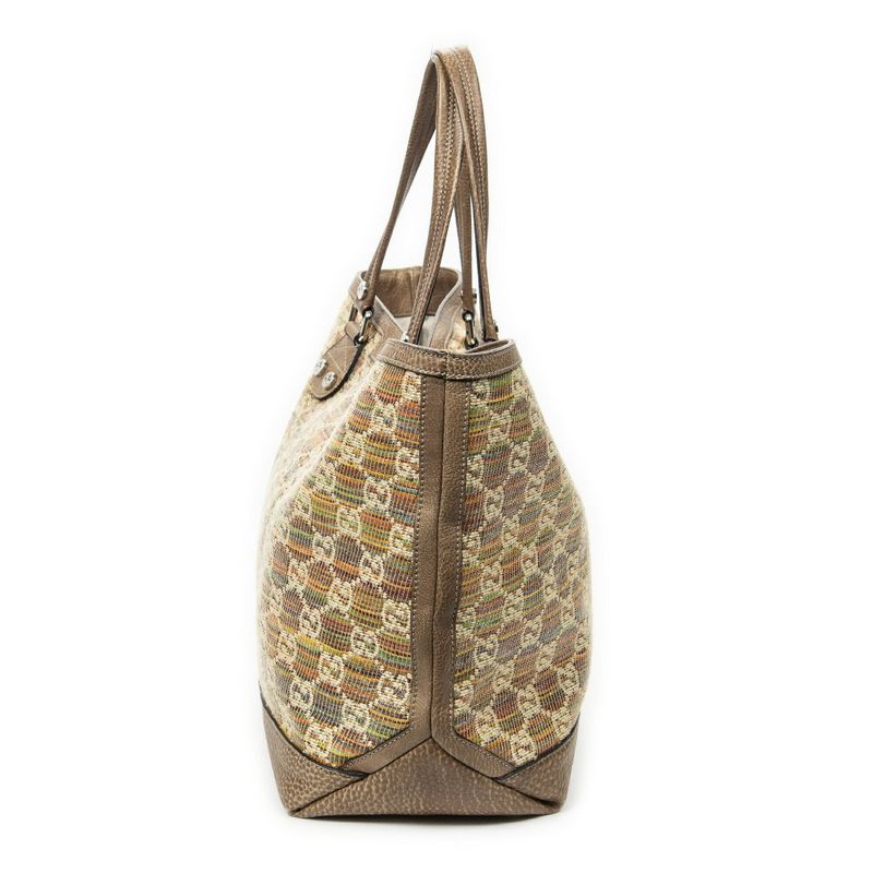 Gucci Large Ribecchio Sunset Tote Brown Red Orange Monogram Straw Ribecchio