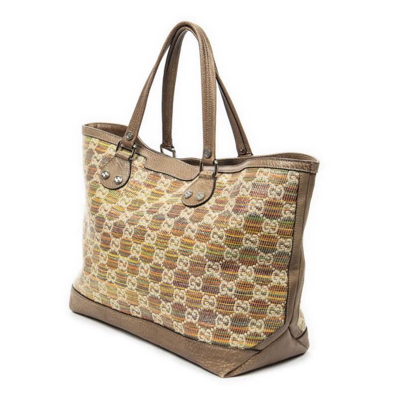 Gucci Large Ribecchio Sunset Tote Brown Red Orange Monogram Straw Ribecchio