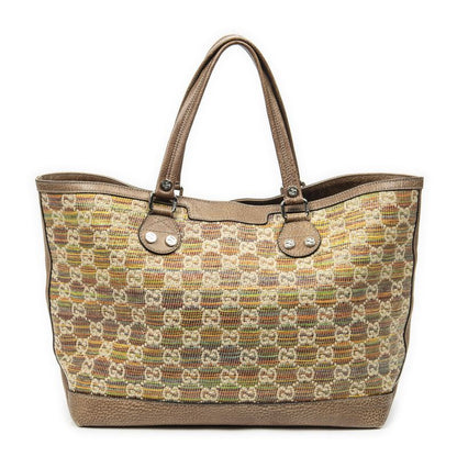 Gucci Large Ribecchio Sunset Tote Brown Red Orange Monogram Straw Ribecchio