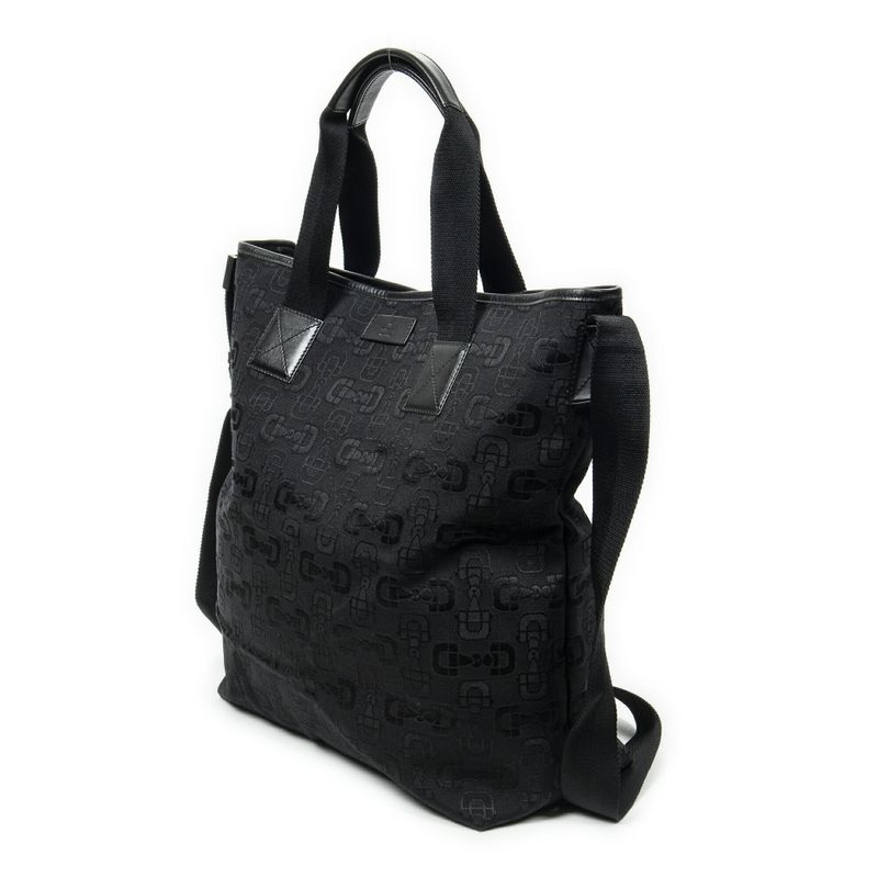 Gucci 2-way Tote Black Horsebit Printed G Canvas A