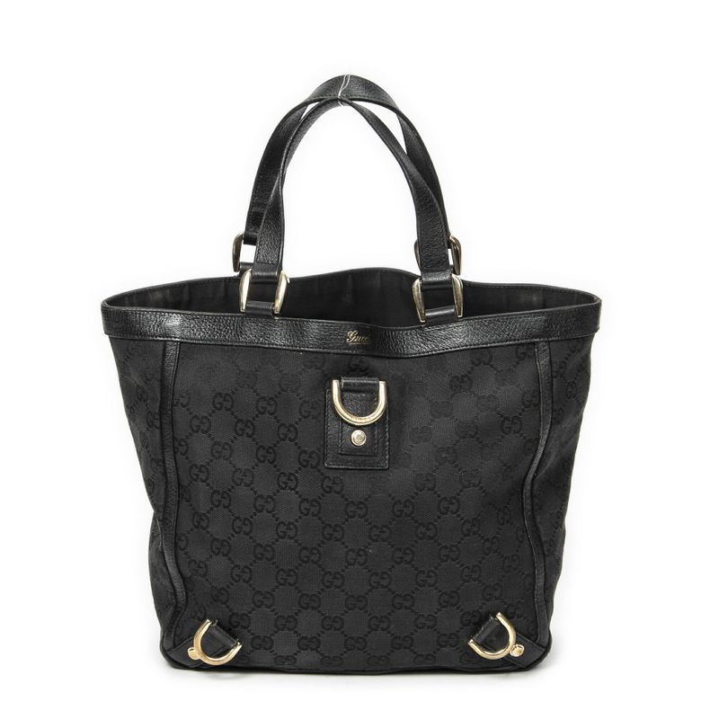 Gucci Small Abby Dring Tote Bag Black GG Canvas AB