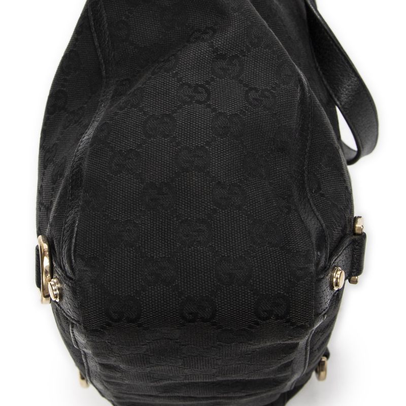 Gucci Small Abby Dring Tote Bag Black GG Canvas AB