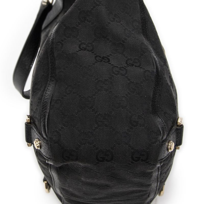 Gucci Small Abby Dring Tote Bag Black GG Canvas AB