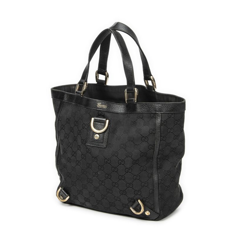 Gucci Small Abby Dring Tote Bag Black GG Canvas AB