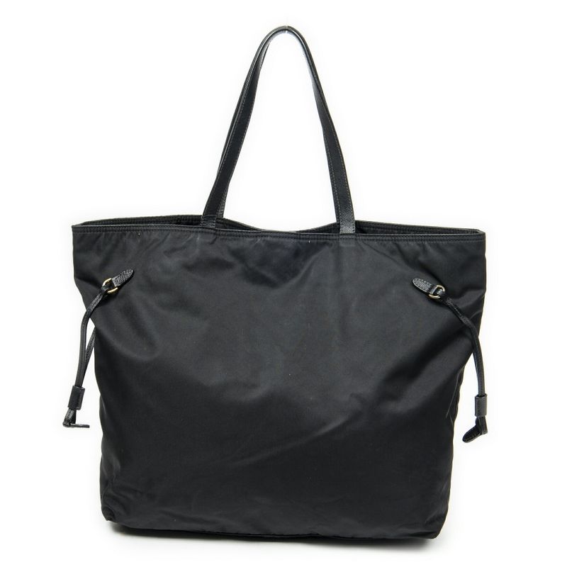 Pradadouble Front Pocket Shopping Tote Black Nylon Canvas A
