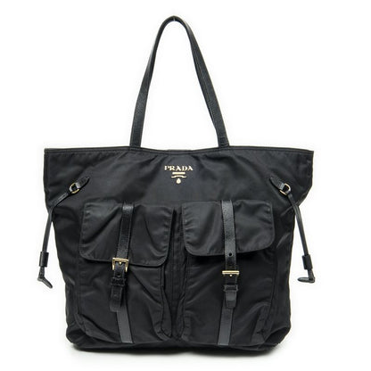 Pradadouble Front Pocket Shopping Tote Black Nylon Canvas A