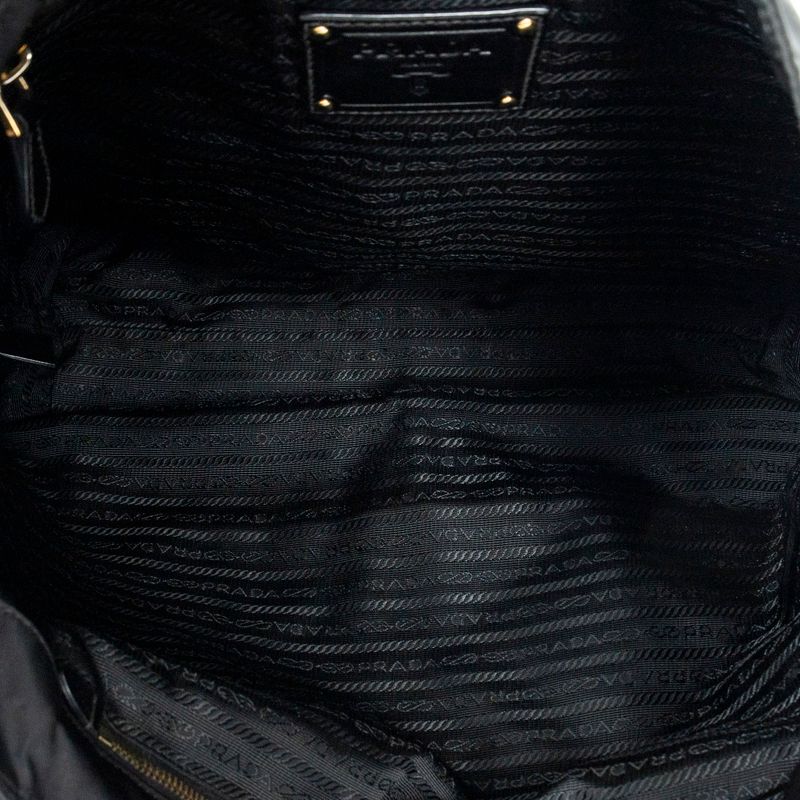 Pradadouble Front Pocket Shopping Tote Black Nylon Canvas A