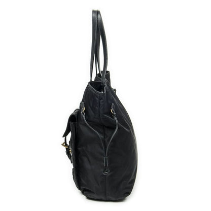 Pradadouble Front Pocket Shopping Tote Black Nylon Canvas A