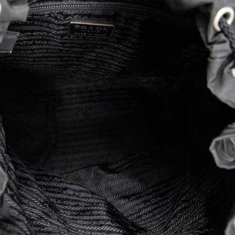 Pradadouble Pocket Drawstring Backpack Sac Black Nylon Canvas A