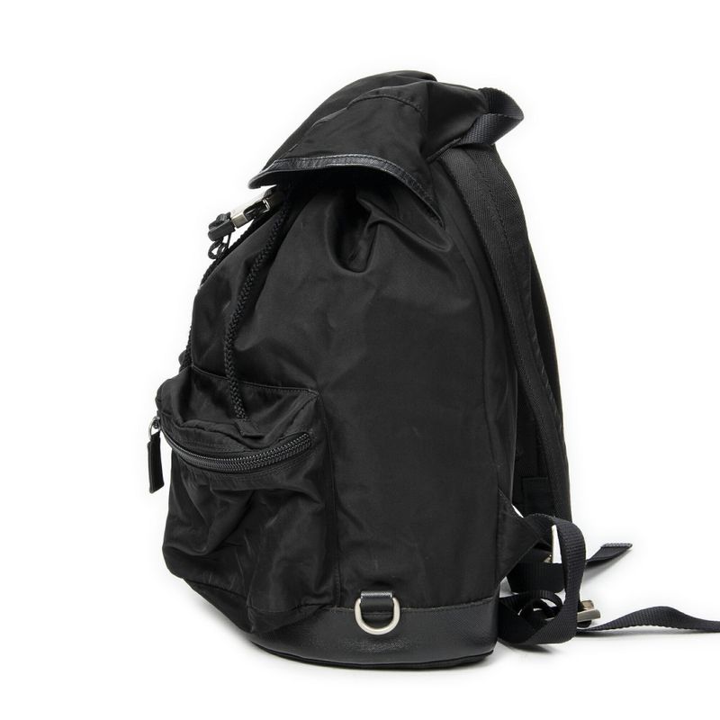 Pradadouble Pocket Drawstring Backpack Sac Black Nylon Canvas A