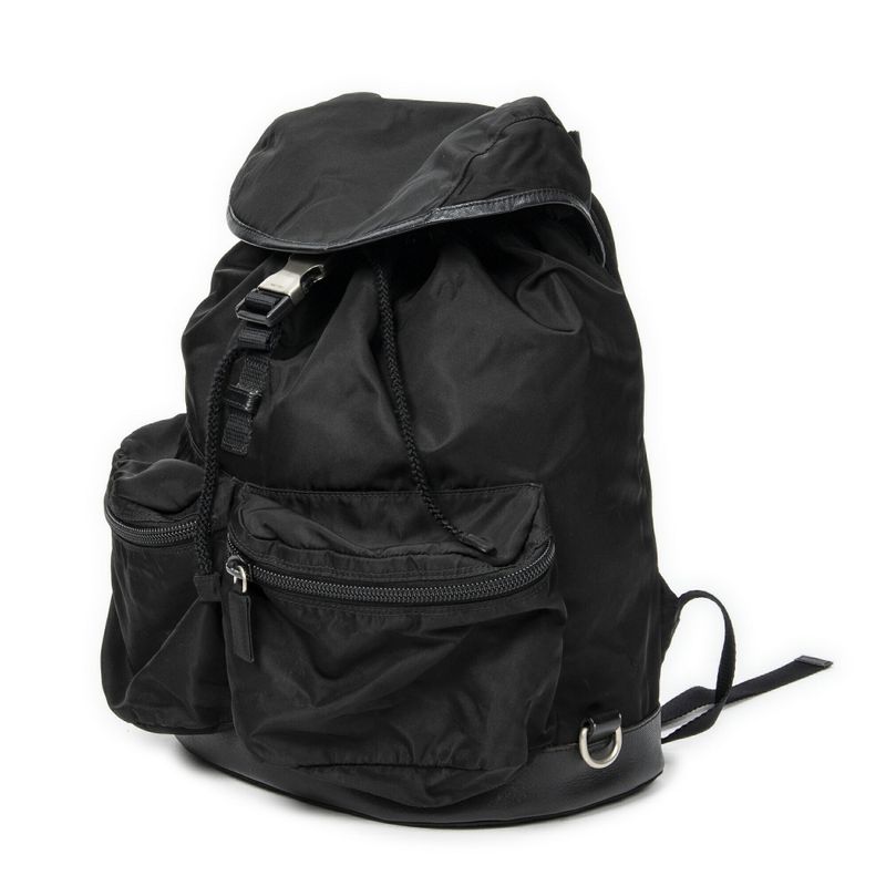 Pradadouble Pocket Drawstring Backpack Sac Black Nylon Canvas A