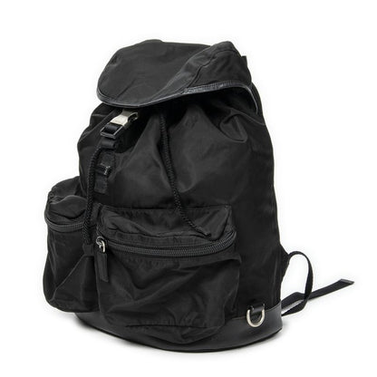 Pradadouble Pocket Drawstring Backpack Sac Black Nylon Canvas A