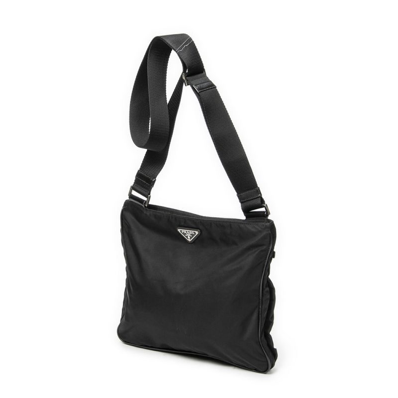 Prada Zip Messenger Crossbody Black Nylon Canvas A