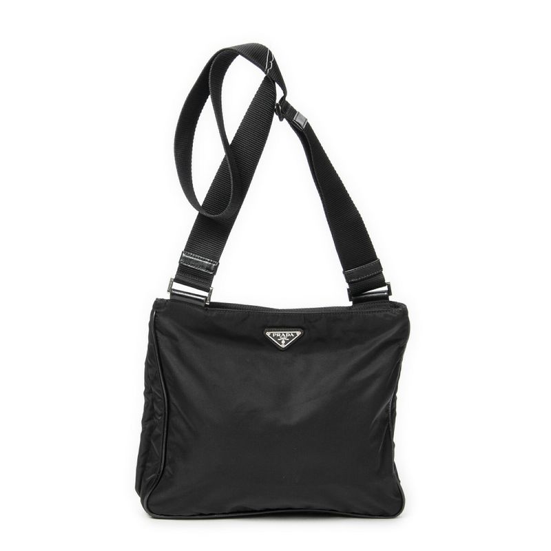 Prada Zip Messenger Crossbody Black Nylon Canvas A