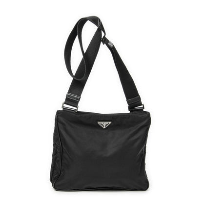 Prada Zip Messenger Crossbody Black Nylon Canvas A