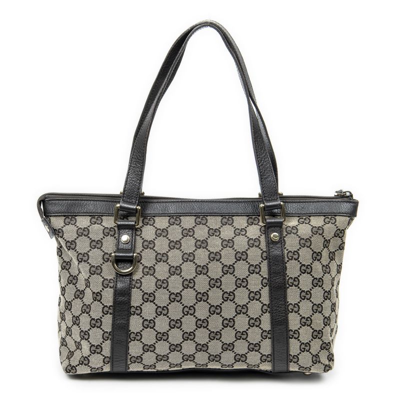Gucci Abbey Tote Dark Brown Black Beige GG Canvas A