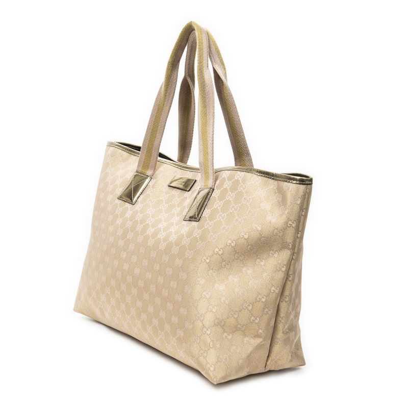 Gucci Large Web Oriental Tote Bag Gold Metallic GG Canvas A