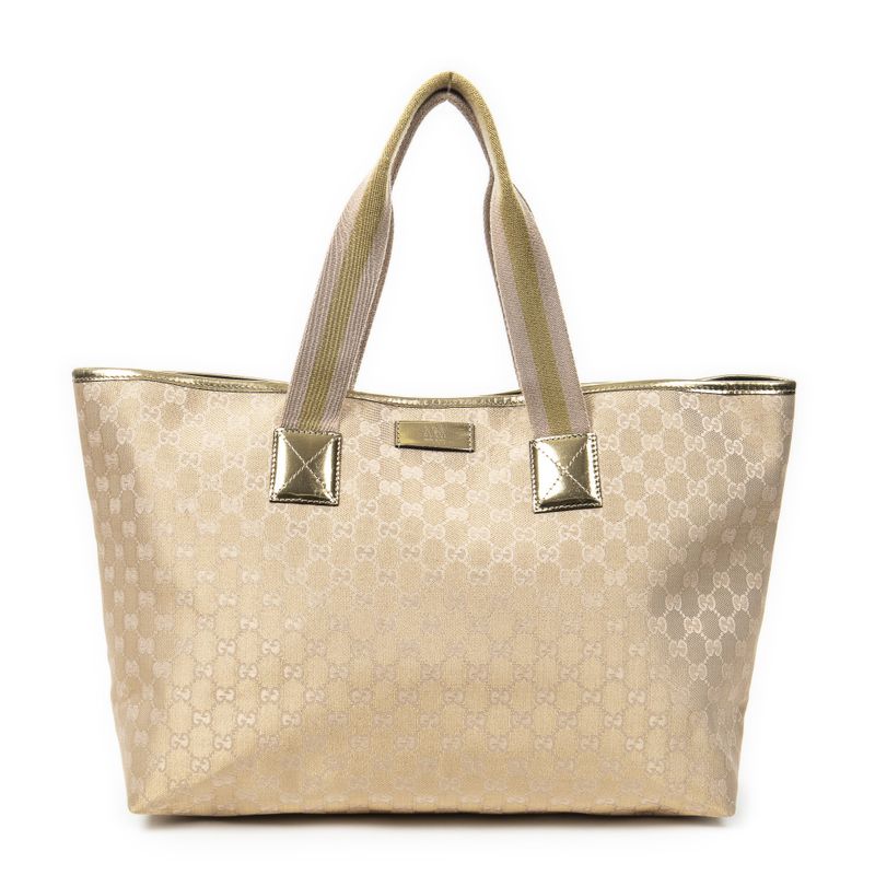 Gucci Large Web Oriental Tote Bag Gold Metallic GG Canvas A