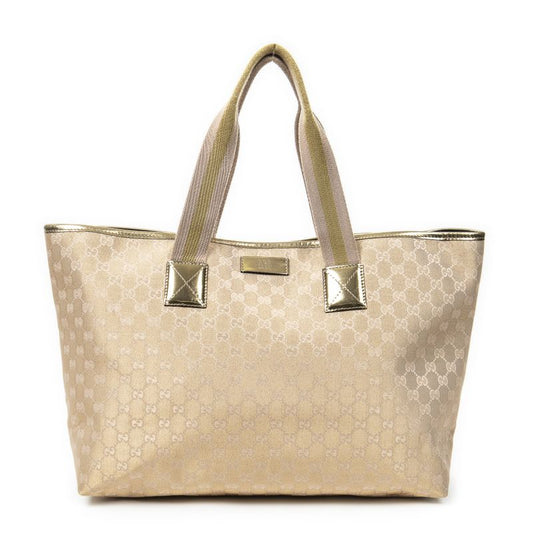 Gucci Large Web Oriental Tote Bag Gold Metallic GG Canvas A