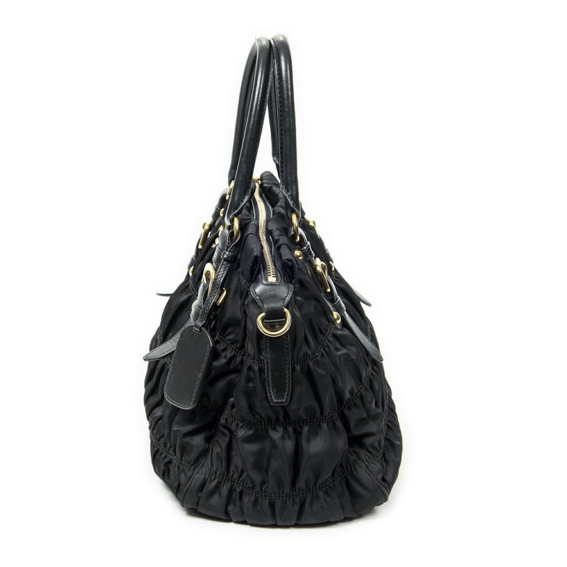 Prada Pleated Zip Tote Black Tessuto Gaufre Canvas A